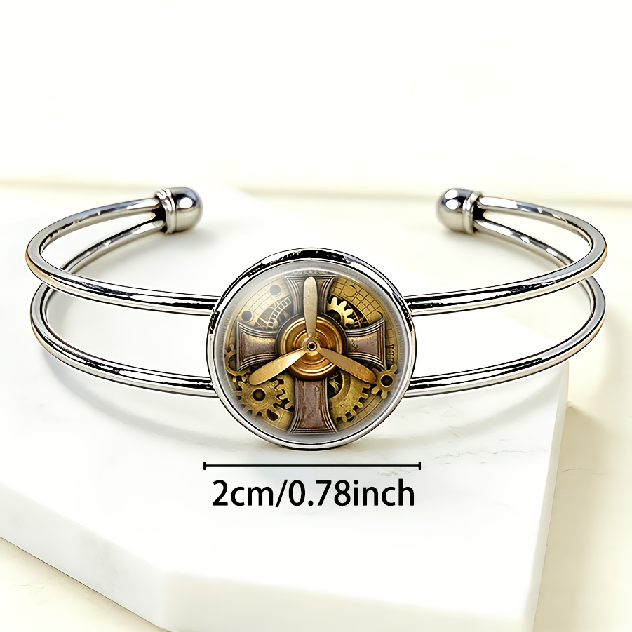 Adjustable Open Bangle with Gear & Propeller Design